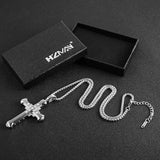 HZMAN Religion Men's Large Byzantium Stainless Steel Cubic Zirconia Cross Necklace Pendant 22+2 Inch Necklace (Silver), Stainless Steel