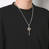 HZMAN Stainless Steel Saint Benedict Cross Necklace INRI (Large Silver & Gold), Stainless Steel