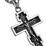 HZMAN Vintage Orthodox Cross Crucifix Stainless Steel Pendant Necklace 22+2 Inches Chain, Colour Silver Gold Black
