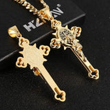 HZMAN Stainless Steel Saint Benedict Cross Necklace INRI (Large Silver & Gold), Stainless Steel