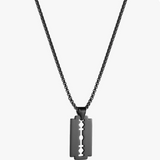 HZMAN Mens Stainless Steel Razor Model Dog Tag Pendant Hip Hop Necklace, 22 + 2" Chain(Black), Stainless Steel
