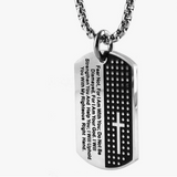 HZMAN Isaiah 41:10 Jewelry, Stainless Steel Cross Dog Tag Pendant Necklace Strength Bible Verse