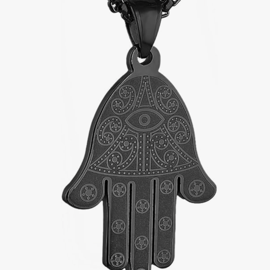 HZMAN Khamsah Stainless Steel Egyptian Eye Fatima Hamsa Hand Pendant Necklace Success and Protection Lucky