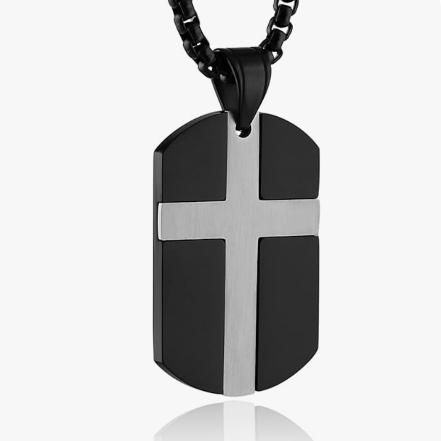 HZMAN Isaiah 41:10 Jewelry, Stainless Steel cross Dog Tag Necklace STRENGTH Bible Verse