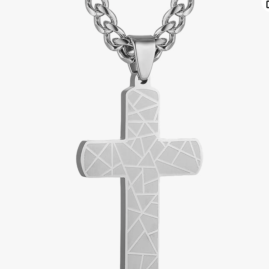 HZMAN Cross Necklace for Men Stainless Steel Polished Crucifix Necklace with 24Inch Cuban Chain